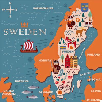 Mappa interattiva con destinazioni da visitare in Svezia