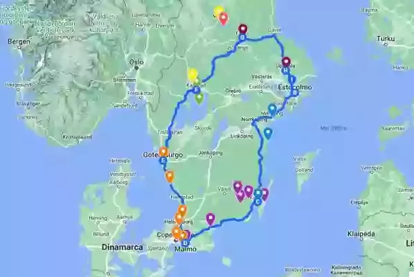 One-month trip by car through Sweden, covering the south and center of the country
