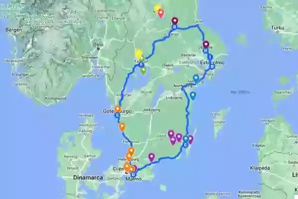 Voyage d'un mois en voiture à travers la Suède, couvrant le sud et le centre du pays