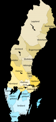 A divisão da Suécia em regiões, províncias e condados